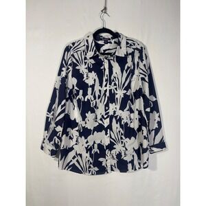 Floral Botanical Roaman's Button Down Shirt Women 18W Navy White